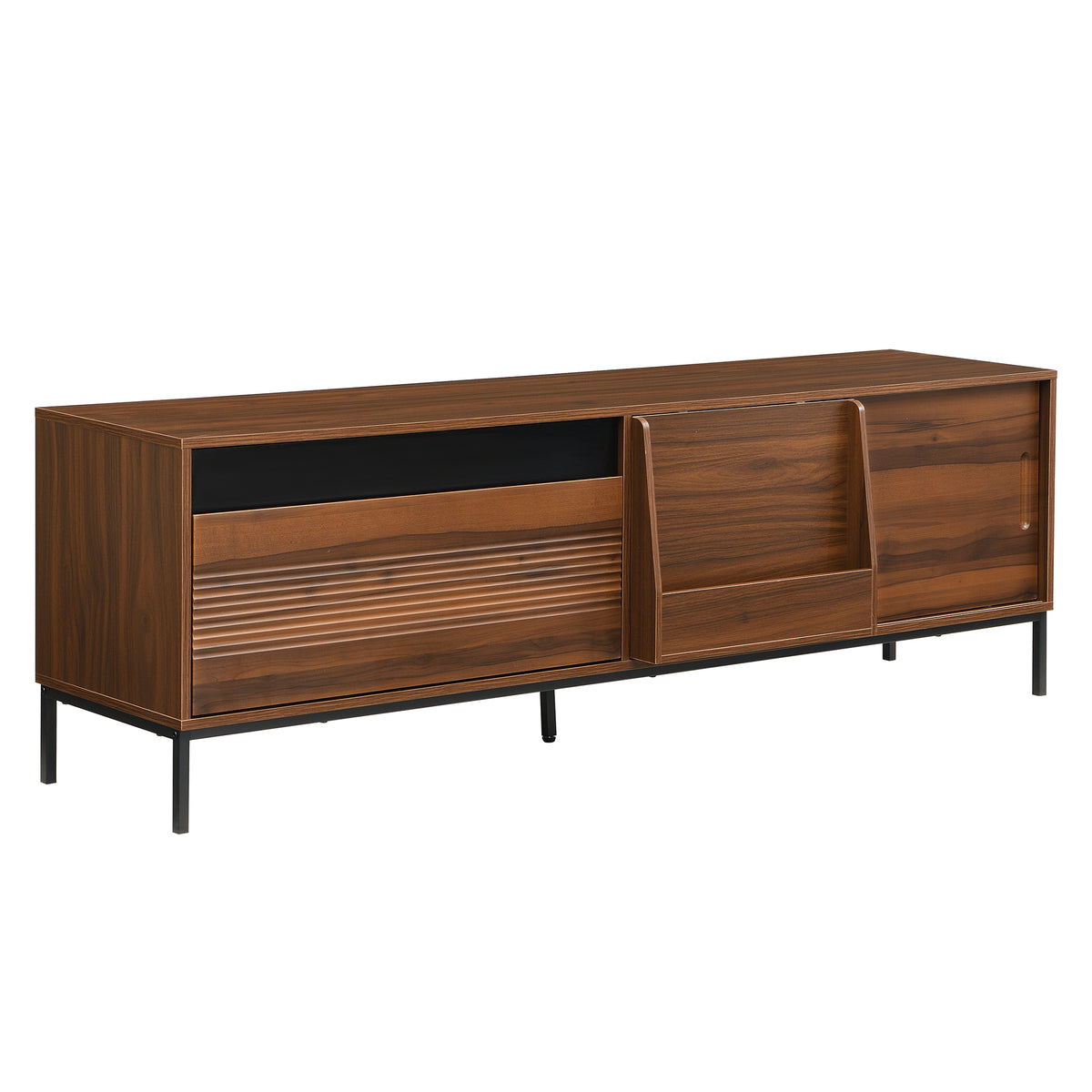 U-Can 70.8'' Modern TV Stand for TVs up to 75 Inches, Entertainment Center with Storage Space, Sliding Doors, Adjustable Shelves and Metal Frame, Mid Century Modern Media TV Console Table for Living R