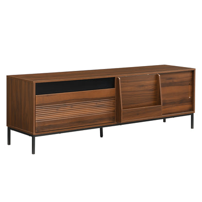 U-Can 70.8'' Modern TV Stand for TVs up to 75 Inches, Entertainment Center with Storage Space, Sliding Doors, Adjustable Shelves and Metal Frame, Mid Century Modern Media TV Console Table for Living R