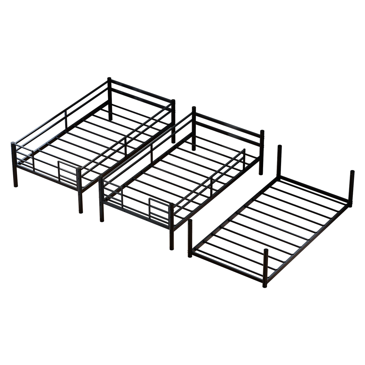 Metal Triple Bunk Bed Twin over Twin over Twin, Convertible 3-in-1 Detachable Bed Frame with Anti-Tip Bracket, Guardrails, Slats Support, Noise Free, No Box Spring, Black