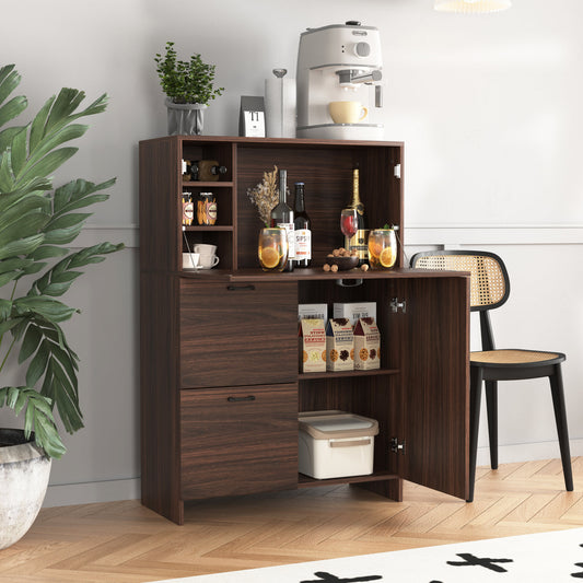Desk Cabinet, with Storage Drawer & Shelves, Fold-up Desktop, Ideal, Dormitory, Small Spaces W31.49'xD13.78'xH47.2"