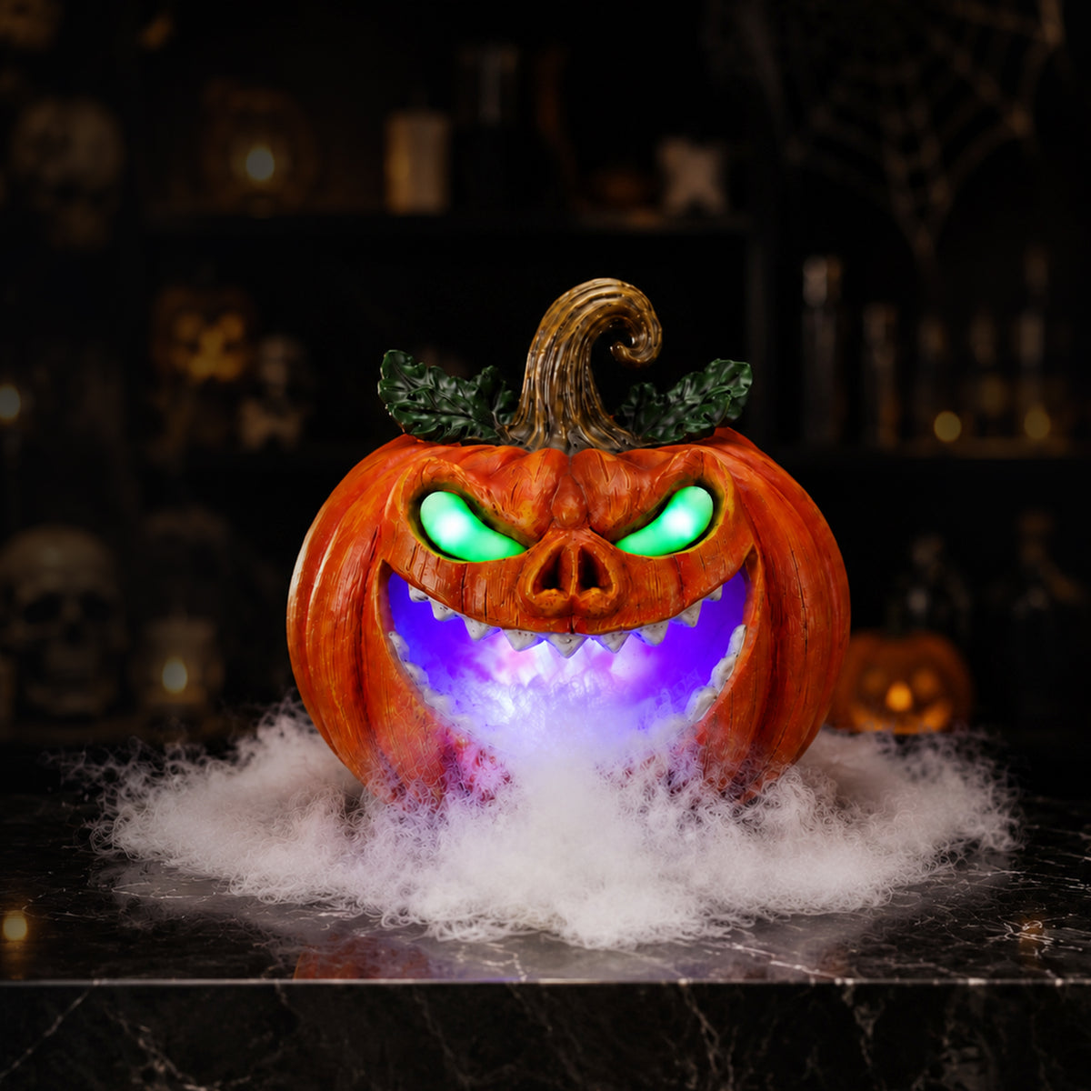 Halloween Pumpkin Monster Mist Maker, LED Light Up Fogger Figurine