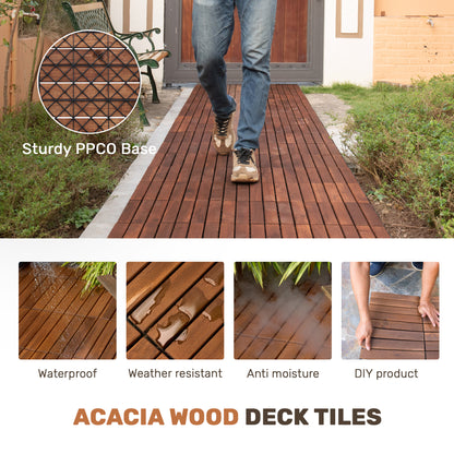 10 PCS Interlocking Deck Tiles Striped Pattern, 12" x 12" Square Acacia Hardwood Outdoor Flooring for Patio, Bancony, Pool Side,...