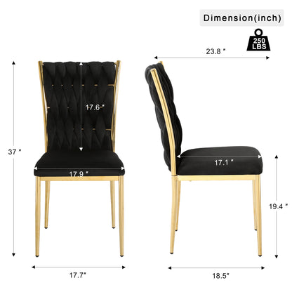 Modern simple Black velvet dining chair, family bedroom stool back student table chair, gold-plated metal chair legs, suitable for dining room kitchen bedroom (set of 4)