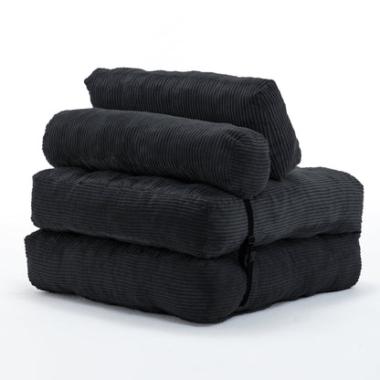 Folding Sofa Bed, Convertible Sleeper Chair with Pillow Foldable Mattress with Back Support, Portable Fold Out Chair Bed Comfy Floor Sofa Lounge for Living Room Bedroom, Black , Single