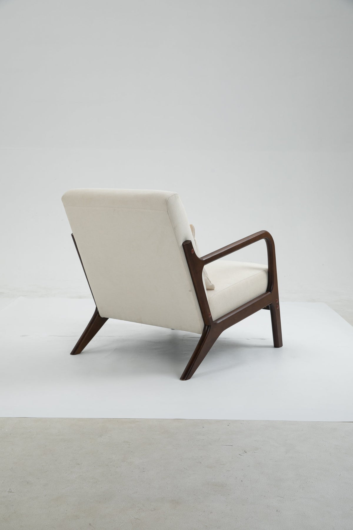 Mid Century Modern Accent Chair with Wood Frame, Upholstered Living Room Chairs with Waist Cushion, Reading Armchair for Bedroom Sunroom – Antique White