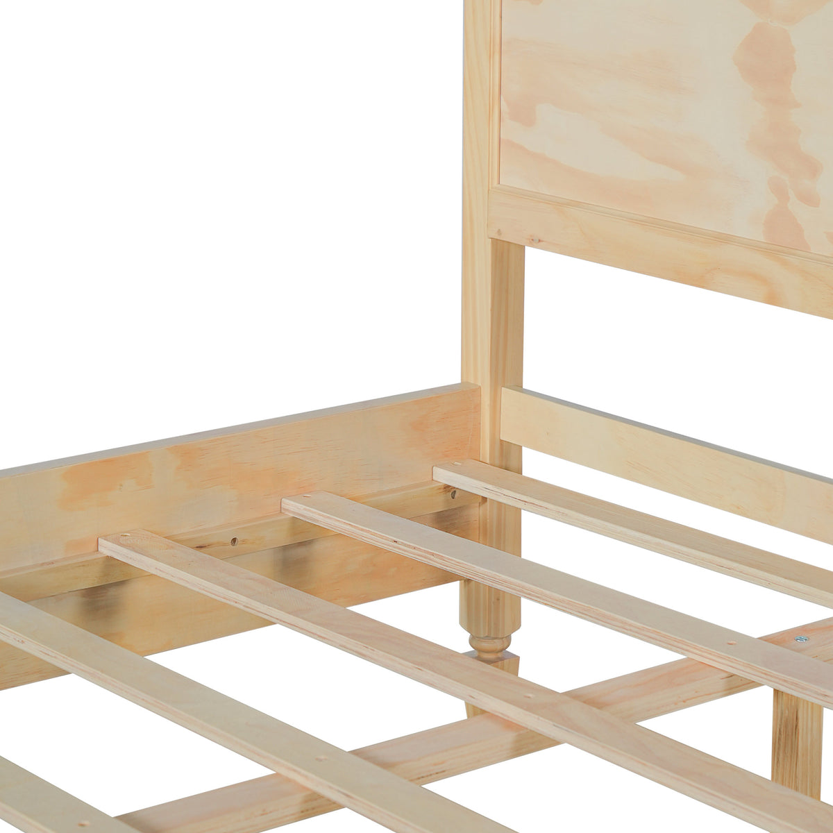 King Size Wood Platform Bed Frame with Classic Panel Headboard, Natural Finish, Solid Wood and MDF Construction, 10 Wooden Slats, No Box Spring Needed