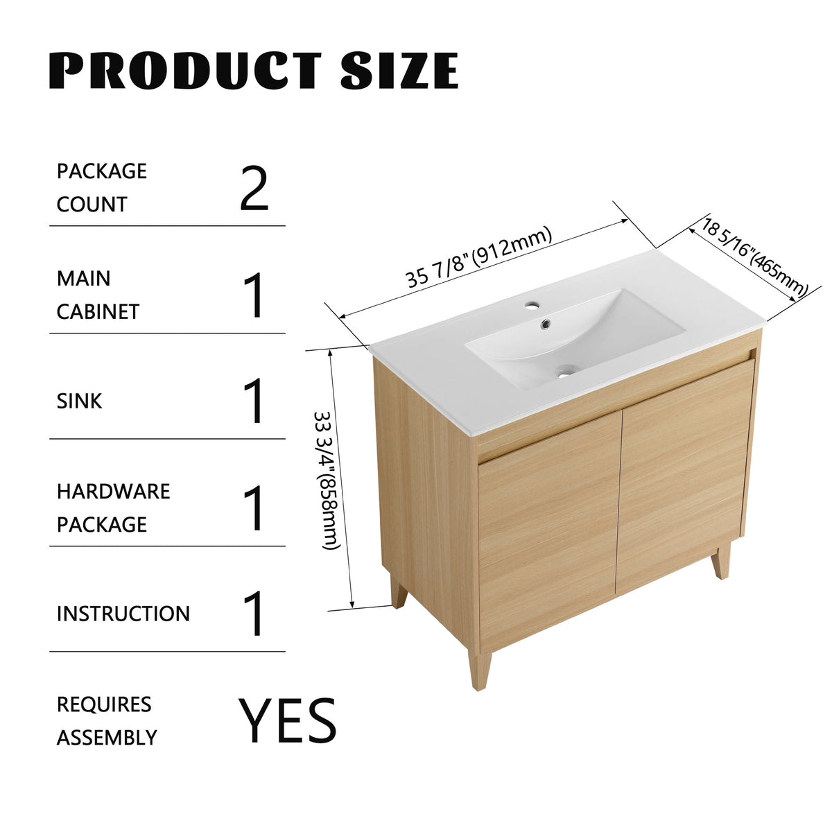 36" Freestanding Bathroom Vanity With Ceramic Sink