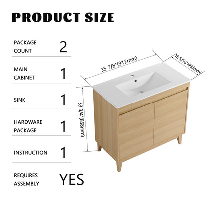 36" Freestanding Bathroom Vanity With Ceramic Sink