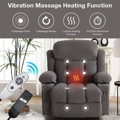 Power Lift Recliner Chair with Heat and Massage Electric Fabric Recliner Chair for Elderly with Side Pocket, USB Charge Port, Remote Control for Living Room (GREY)