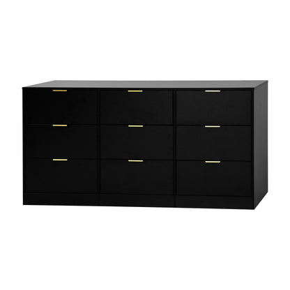 Black 9 Drawer Dresser, 63" Large Deep Chest of Drawers, Wooden Dresser Storage Cabinet with 9 Drawers, Long Dressers