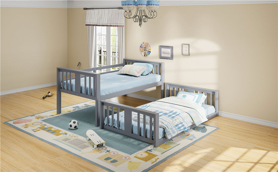 Twin Over Twin Bunk Bed with Ladder, Gray (Old SKU:N708P242163E)