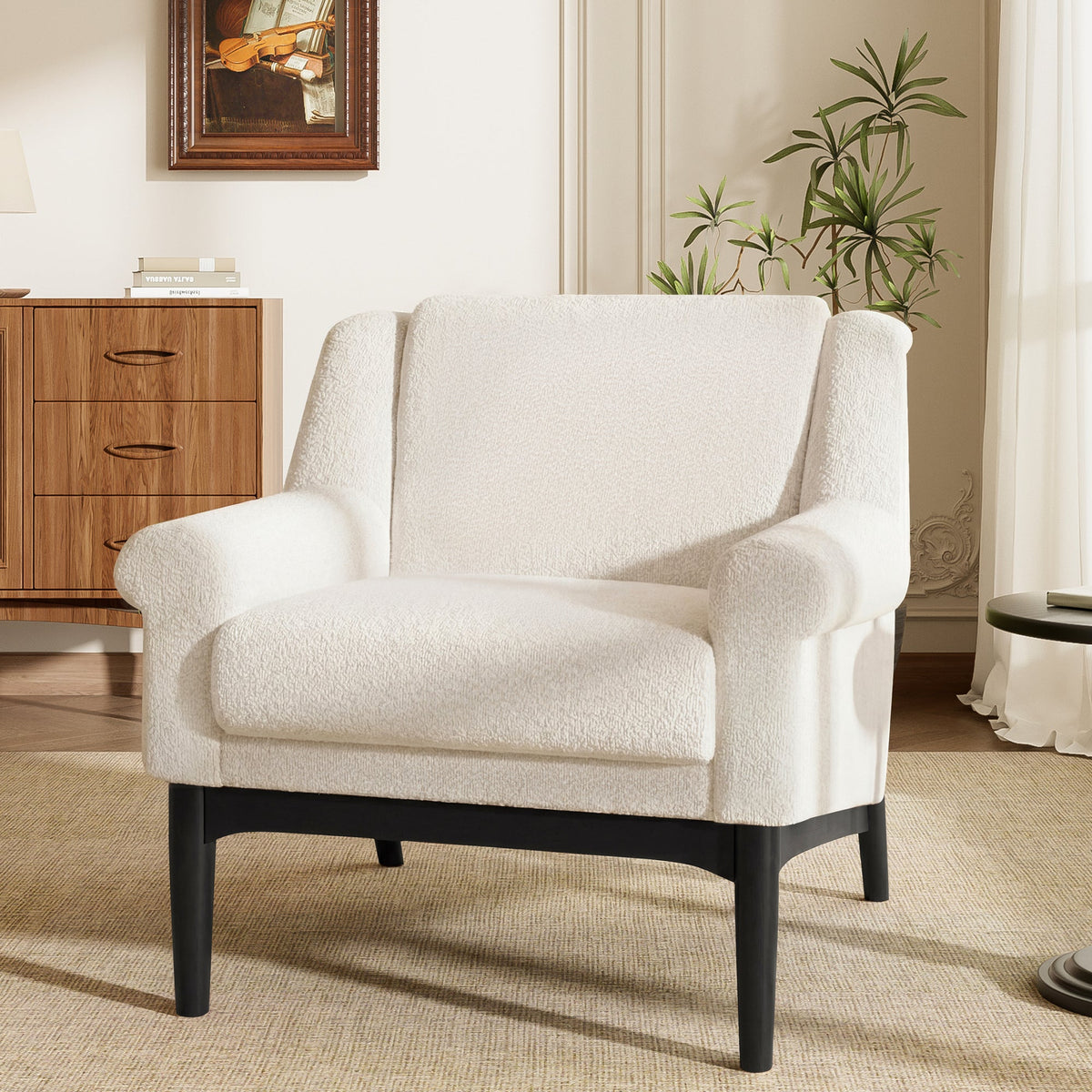 Modern Accent Chair with Flared Arms, Upholstered Lounge Chair, Mid-Century Modern Armchair with Solid Wood Legs, Ergonomic Reading Chair