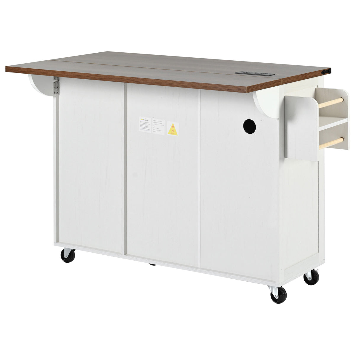 K&K 54.5" Farmhouse Kitchen Island with Power Outlet, Kitchen Storage Island with Internal Storage Rack, Drop Leaf, Spice Rack