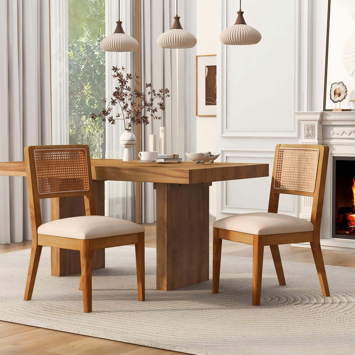 Set of 2 Rubber Wood Dining Chairs, 18.5inch Compact Upholstered Fabric Kitchen Chairs for Small Spaces, Modern Dining Room Chairs for Home, Cafe, Ergonomic Design, Sturdy Frame, Easy to Clean
