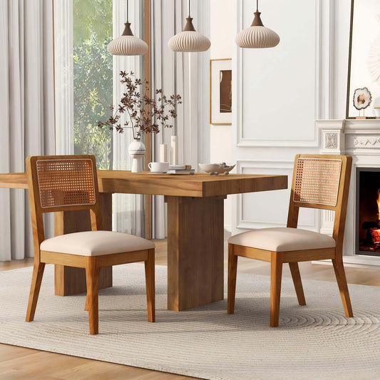Set of 2 Rubber Wood Dining Chairs, 18.5inch Compact Upholstered Fabric Kitchen Chairs for Small Spaces, Modern Dining Room Chairs for Home, Cafe, Ergonomic Design, Sturdy Frame, Easy to Clean