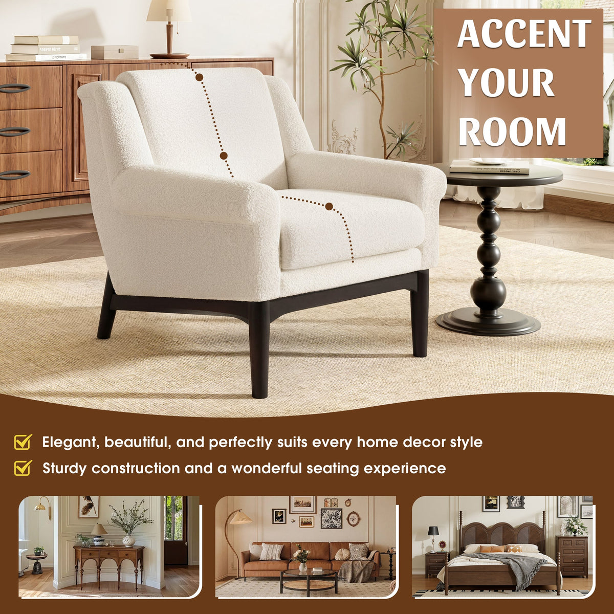 Modern Accent Chair with Flared Arms, Upholstered Lounge Chair, Mid-Century Modern Armchair with Solid Wood Legs, Ergonomic Reading Chair