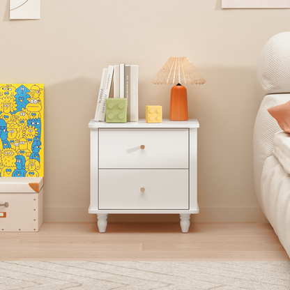 Modern 2-Drawer Nightstand, MDF Wooden Bedside Table with Round Knobs, Small Bedside Cabinet End Table for Bedroom, Living Room, Kids Room, White