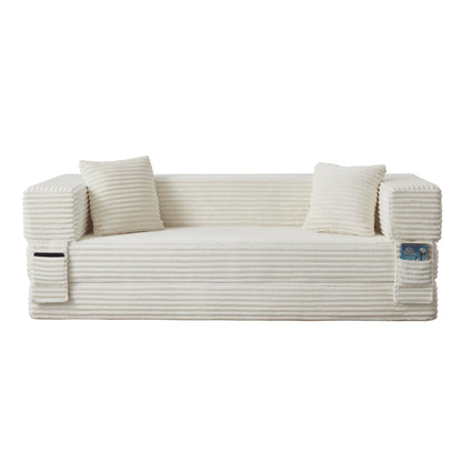 Modern cord sofa with stylish appearance, classic square design, unique two-tier design, convertible into a bed
