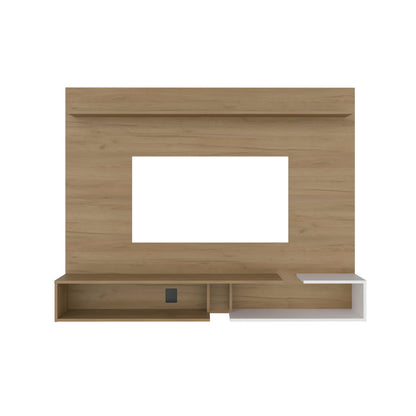 Colorado Wall Mounted TV Panel with Floating Media Console and Open Storage Shelves,Natural Oak