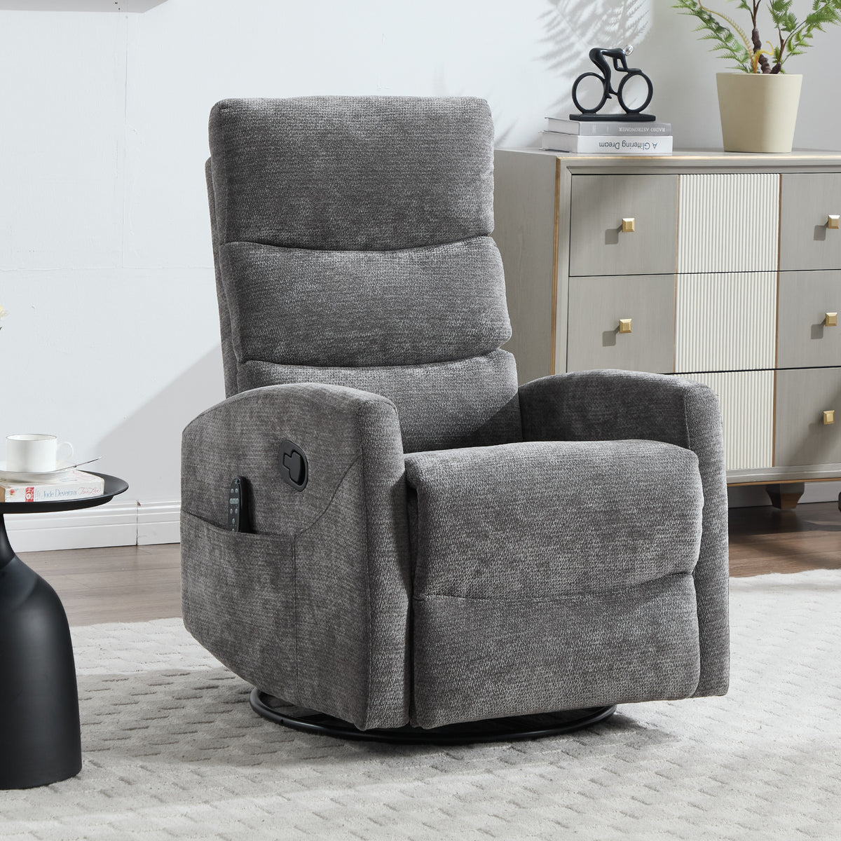 Heat Massage Manual Recliner Chair with Rocker and Swivel in Fabric, Grey – Model W3224P322251