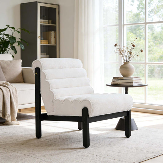 Fluffy Accent Chair White with Black Solid Wood Frame