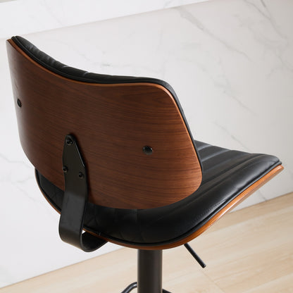 Walnut Bentwood Bar Stools Mid Century Modern Adjustable Counter Height Black Leather Upholstered 360°Swivel Bar Chairs for Kitchen – Model W1143P173514