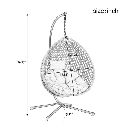 U_STYLE Sturdy Hammock Chair with Stand, Durable Hanging Egg Chair with Rattan Weaving ,Comfortable Indoor Outdoor Swing  chairs with Soft Removable Cushion,Suitable for Balcony, Bedroom,or Garden