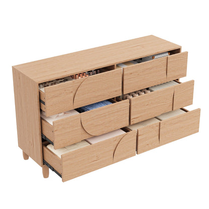 Mid Century 6-Drawer Dresser for Bedroom, 55" Wide Modern Chest of Drawers, TV Stand for Living Room, Solid Wood legs,Vanity Desk, Closet Storage, Drawers Organizer Furniture, Hallway,Light Oak