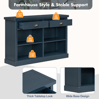 TREXM Console Table with 2 Drawers and Open Storage Shelves, Entryway Table for Living Room, Hallway and Dining Room (Navy)