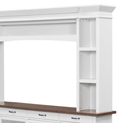 94.3' Extra Long Farmhouse TV Stand with 7-Color LED Lights, Adjustable Shelves & Storage Cabinets, Modern Entertainment Center Media Console for 65 Inch TVs for Living Room