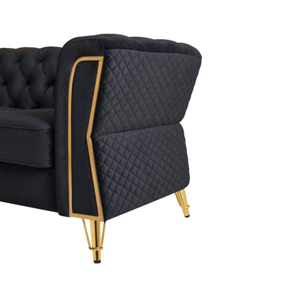 Modern Tufted Velvet Sofa 87.4 inch for Living Room Black Color