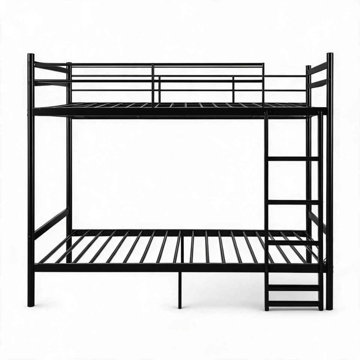 Twin Over Twin Metal Bunk Bed, Heavy Duty Bed Frame with Anti-Slip Ladder & Tall Safety Guardrails, Space-Saving Bunkbeds with Under-Bed Storage for Kids Teens Adults, Black