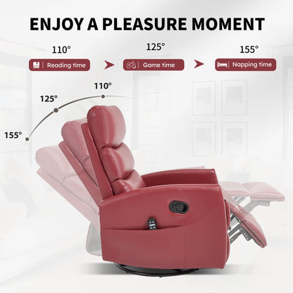 Heat Massage Manual Recliner Chair with Rocker and Swivel in Fabric, Red