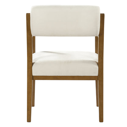 Rubber Wood Dining Chairs, Upholstered Fabric Armchairs(Set of 2),Natural wood + Beige fabric