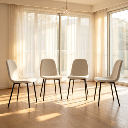 Dining Chairs Set of 4, Modern Accent Chairs with Linen Fabric Upholstered Seat - Beige