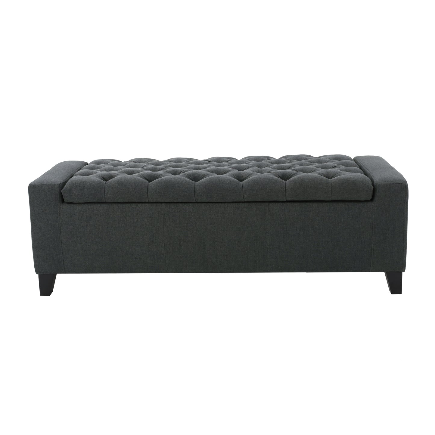 Contemporary Storage Ottoman with Tufted Top in Dark Grey Fabric