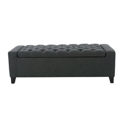 Contemporary Storage Ottoman with Tufted Top in Dark Grey Fabric