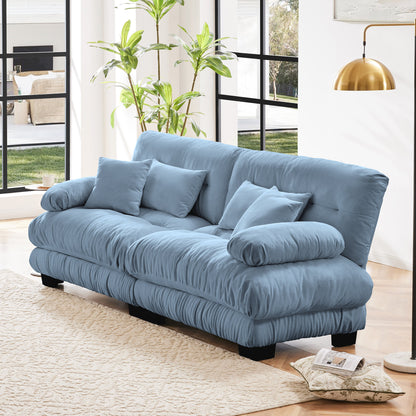 Cloud Couch 2 Seater Sofa, Chenille 2 - Seat sofa with 2 Lumbar pillows and 2 throw pillows, Chenille Blue