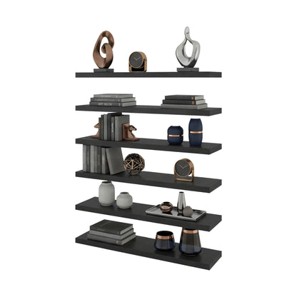 Madison 6-Piece Floating Wall Shelves Set, Wood Wall Mounted Display Shelves for Home Decor and Storage, Wenge