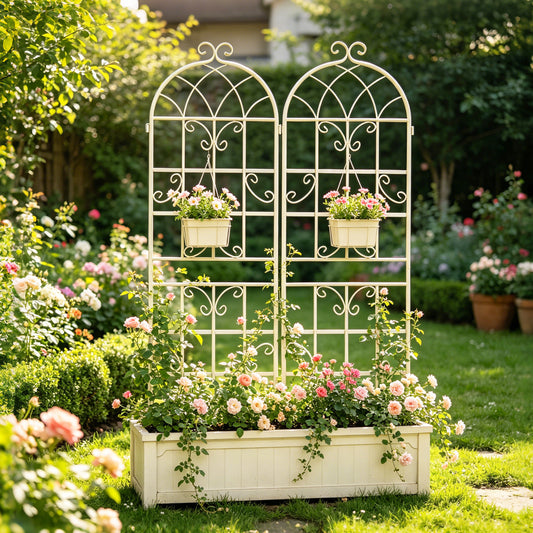 2 Pack Metal Garden Trellis 71" x 19.7" Rustproof Trellis for Climbing Plants Outdoor Flower Support Cream White – Model W1586P147428