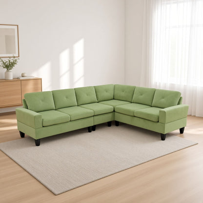 95.5 x 75 Inches Width Apple Green Modular L-Shaped Sectional Sofa 6-Seater 4-Piece Massa Flannel  Fabric Couch with Chaise