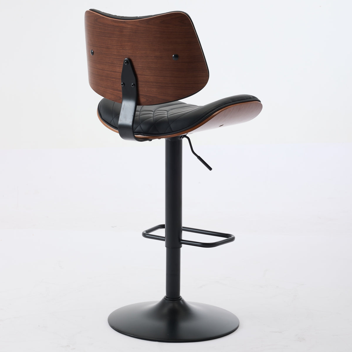 Walnut Bentwood Bar Stools Mid Century Modern Adjustable Counter Height Black Leather Upholstered 360°Swivel Bar Chairs for Kitchen – Model W1143P173514