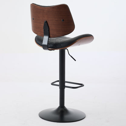 Walnut Bentwood Bar Stools Mid Century Modern Adjustable Counter Height Black Leather Upholstered 360°Swivel Bar Chairs for Kitchen – Model W1143P173514