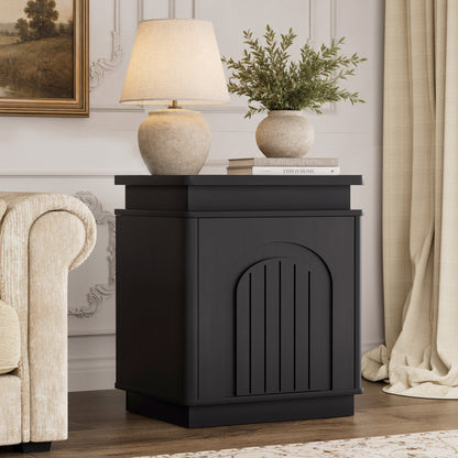 Two-piece nightstand set with arched recesses, storage cabinets with LED lighting, ample storage space, and magnetic push-to-open doors; suitable for bedrooms, living rooms, and offices; Black