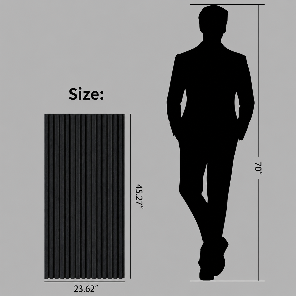 Wood Panels for Wall Slat Wall Panels, 4PC Wood Slat Acoustic Panels for Wall and Ceiling - 3D Fluted Sound Absorbing Panel with Three Sides Fully Wrapped on  Wood Finish -45.27''X23.62''(black)
