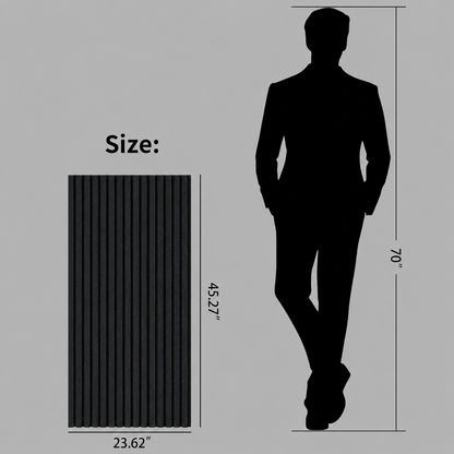 Wood Panels for Wall Slat Wall Panels, 4PC Wood Slat Acoustic Panels for Wall and Ceiling - 3D Fluted Sound Absorbing Panel with Three Sides Fully Wrapped on  Wood Finish -45.27''X23.62''(black)