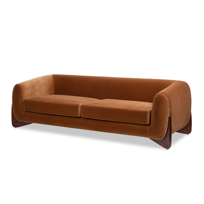 Alpine 90.5' Sherpa Sofa in Burnt Orange Performance Velvet with Natural Oak Legs