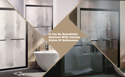 Modern Matte Black Aluminum Frame Double Sliding Shower Door, 50-54' W × 72' H, 6mm Tempered Glass with Explosion Proof Film, Stainless Steel Handle