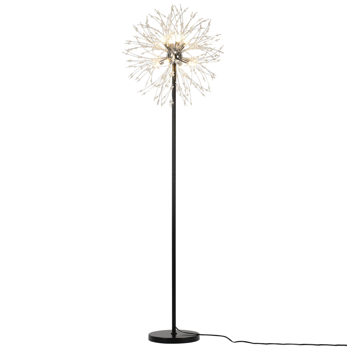 Dandelion Floor Lamp, Matte Black & Chrome Finish Metal Body with Glass Shade, Modern Standing Lamp for Home Decor