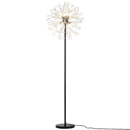 Dandelion Floor Lamp, Matte Black & Chrome Finish Metal Body with Glass Shade, Modern Standing Lamp for Home Decor
